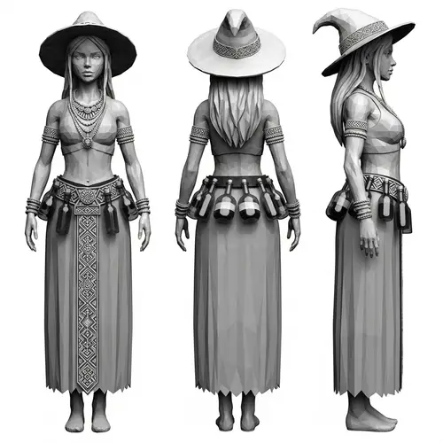 Low-Poly Slavic Witch Art - 3 Views