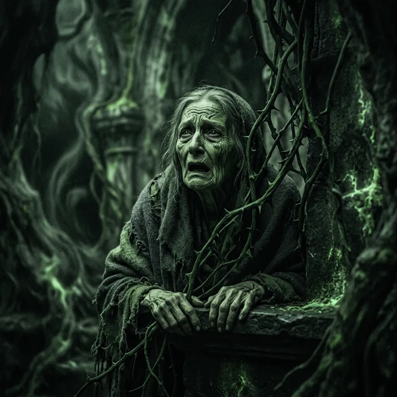 Surreal Portrait of Frail Woman Embraced by Darkness