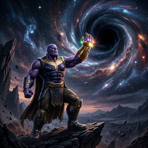 Thanos Opens Black Hole with Golden Gauntlet