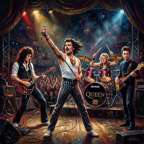 Vibrant Oil Painting of Queen Band Portrait