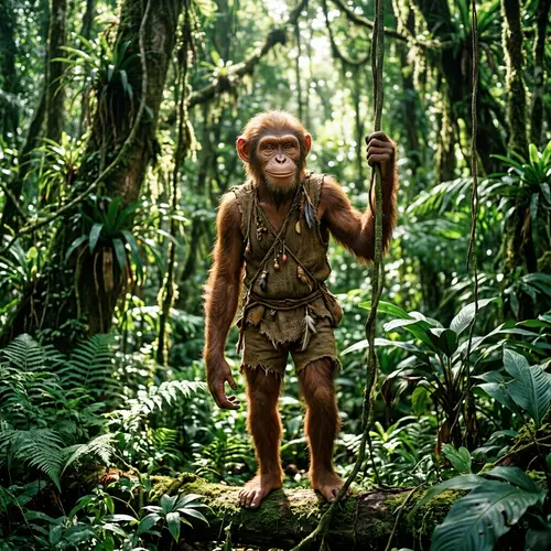 Playful Monkey Man in Lush Jungle | Wildlife Fantasy Art