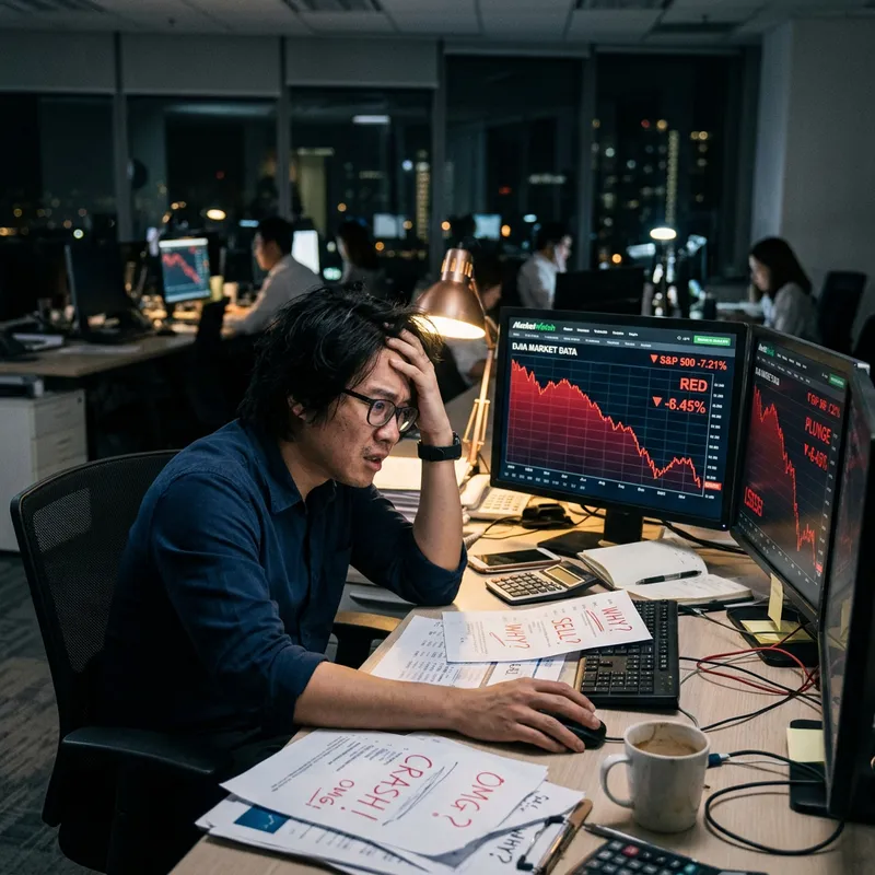 Desperate Asian Trader in Modern Office | Financial Distress