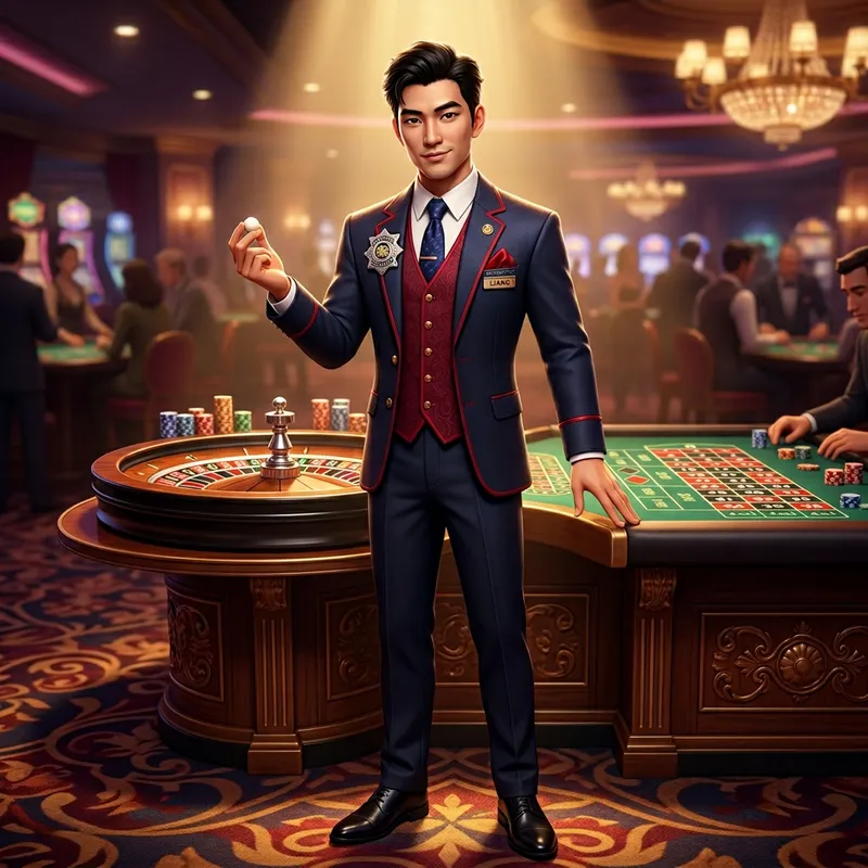 Confident Asian Casino Dealer Animation Character