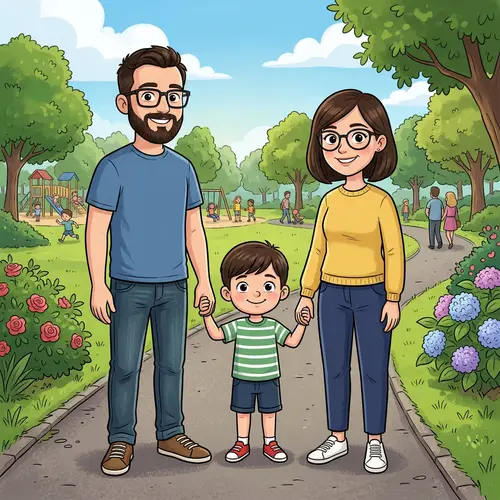 Cartoon Family Illustration: Man, Woman, and Boy Together