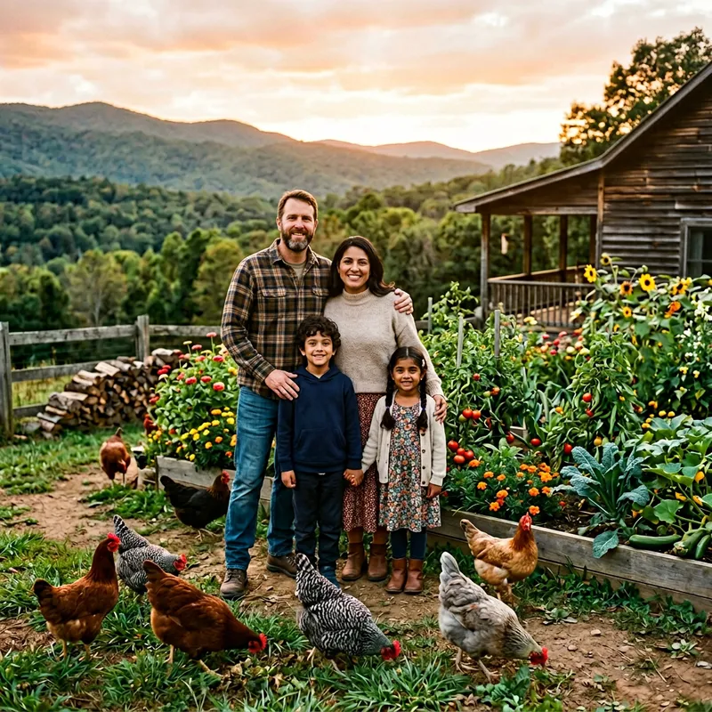 Multicultural Family with 2 Children and Chickens in Appalachia Multicultural Family with 2 Children and Chickens in Appalachia