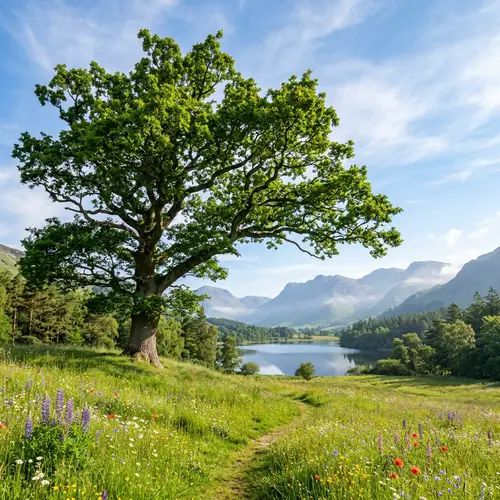 Majestic Oak Tree in Tranquil Nature Setting