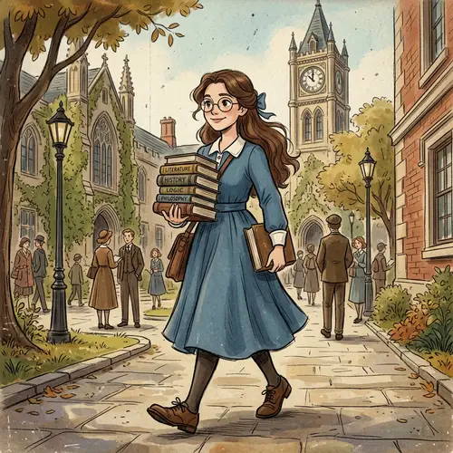 University Student with Books in Vintage Animation Style
