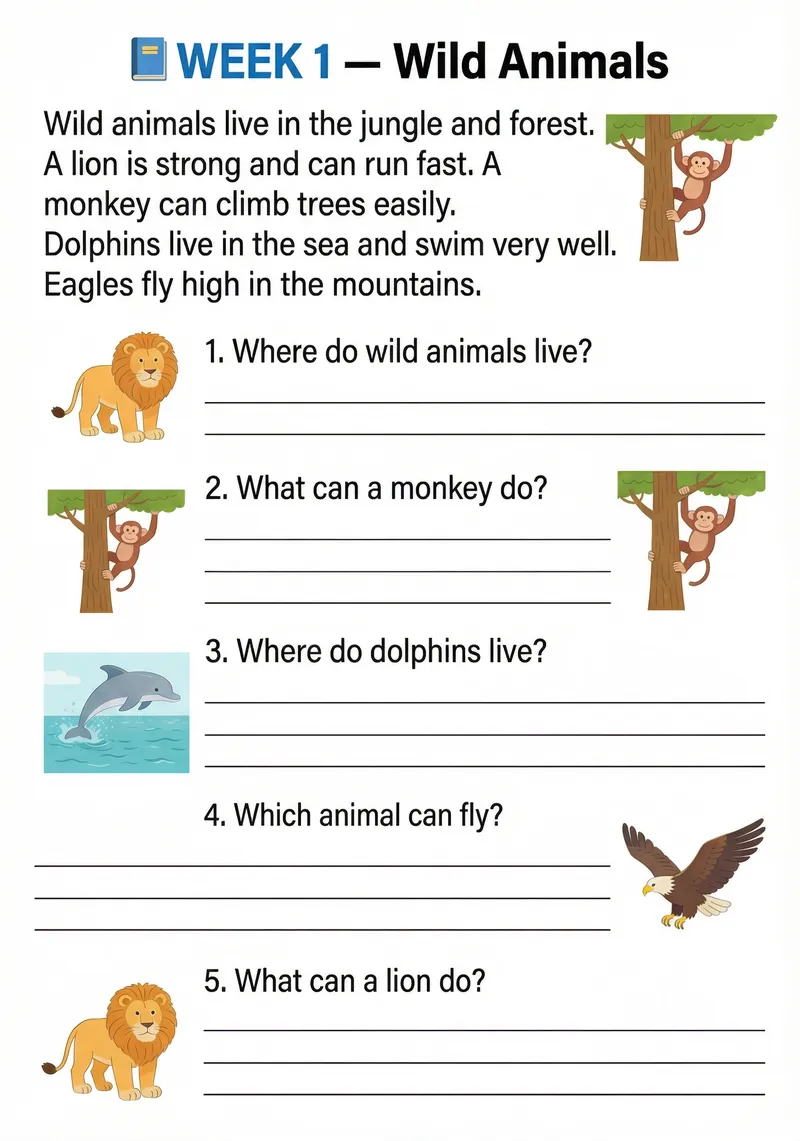 Wild Animals Reading & Comprehension Activities