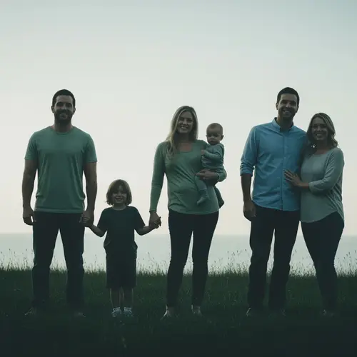 Elegant Family Silhouette Art in Blues and Greens