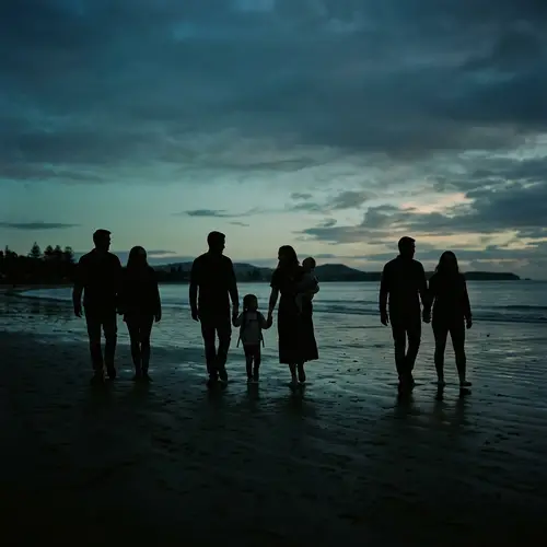 Elegant Family Silhouette Art in Blues and Greens