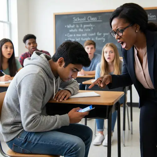 Classroom Scene: Student Using Mobile Phone Caught by Teacher