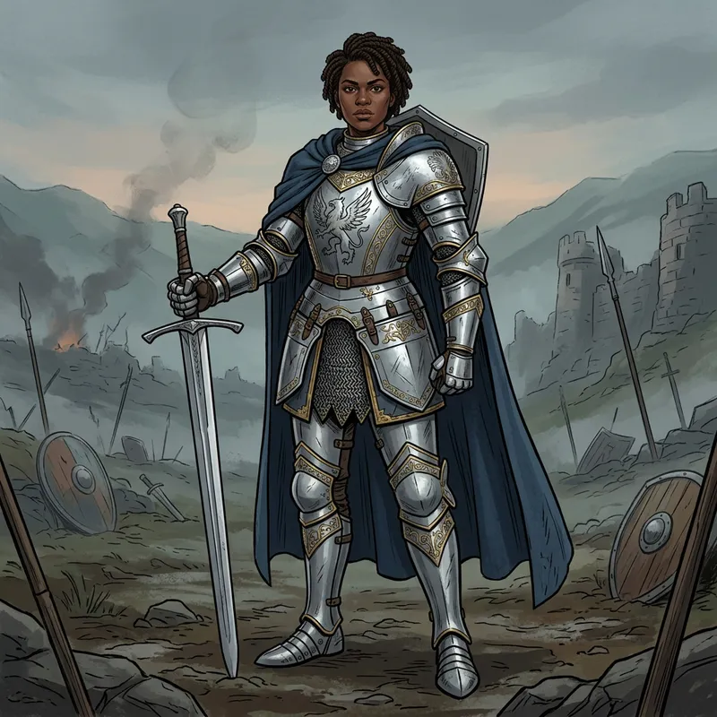 2D Warrior in Intricate Silver Armor | Battle-Ready Artwork