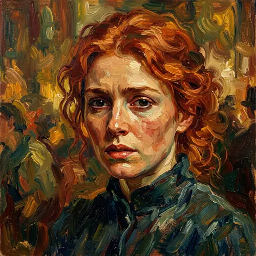 Vibrant Red-Haired Woman | Impressionist Painting Style