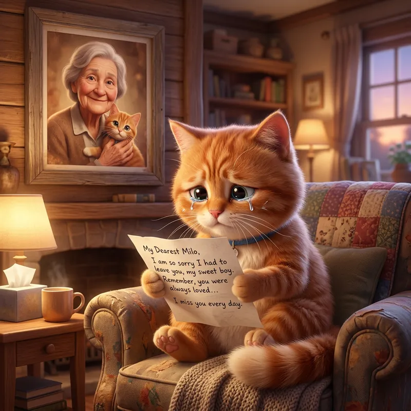 Emotive Ginger Cat Reads Heartfelt Letter