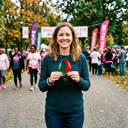 Hopeful Woman Holding Breast Cancer Ribbon | Support & Strength