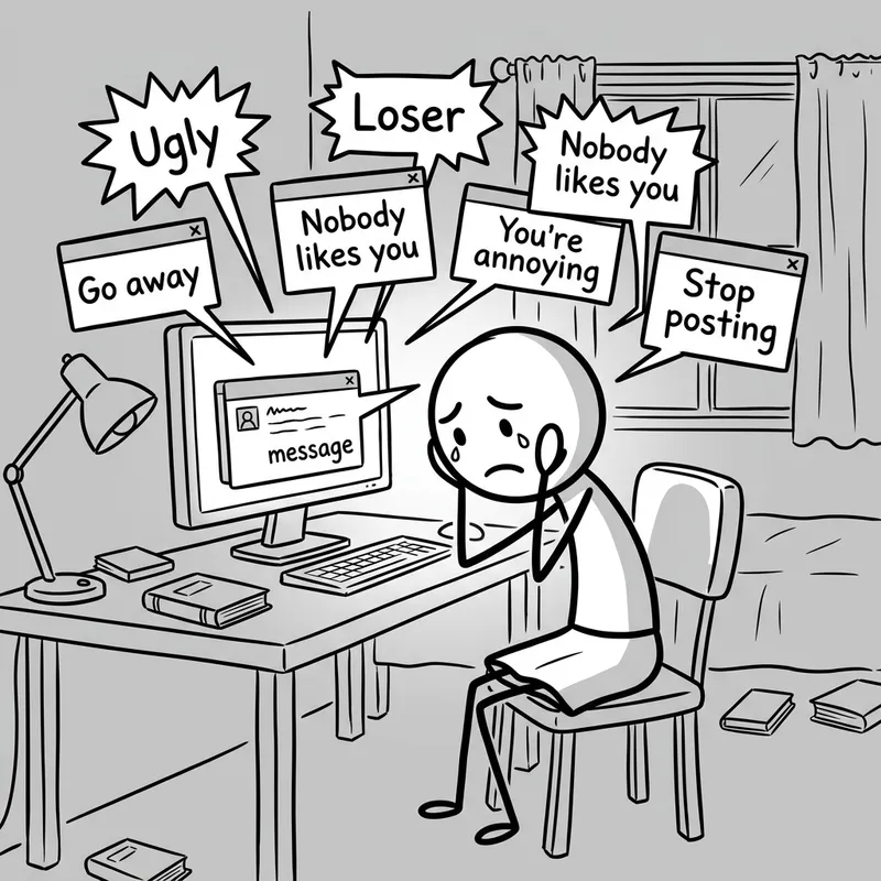Empathetic Stick Figure Girl Cyberbullying Image Empathetic Stick Figure Girl Cyberbullying Image