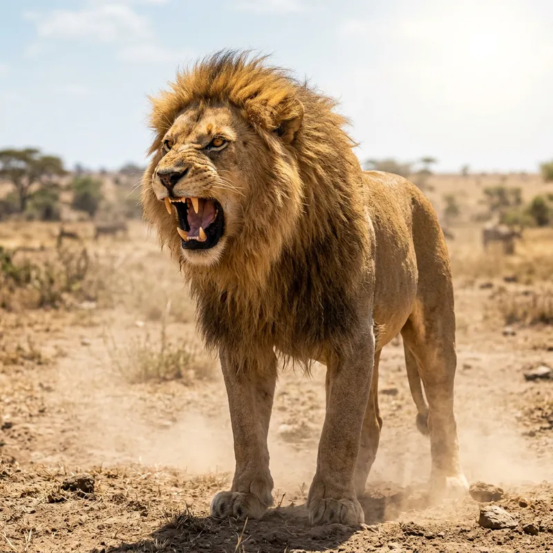 Majestic Lion Roar in Savanna | Wildlife Photography
