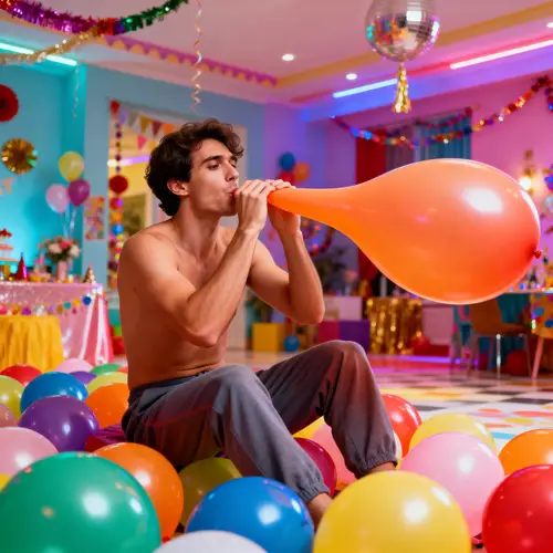 Playful Man with Colorful Balloons at Party