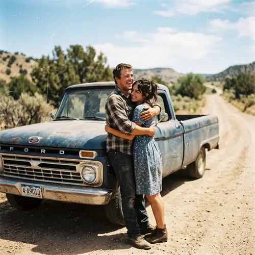 Rustic Romance: Couple by Old Ford Truck