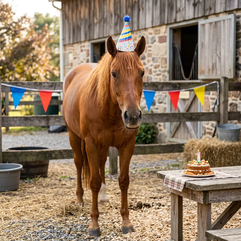 Birthday Celebration with a Party Hat Horse