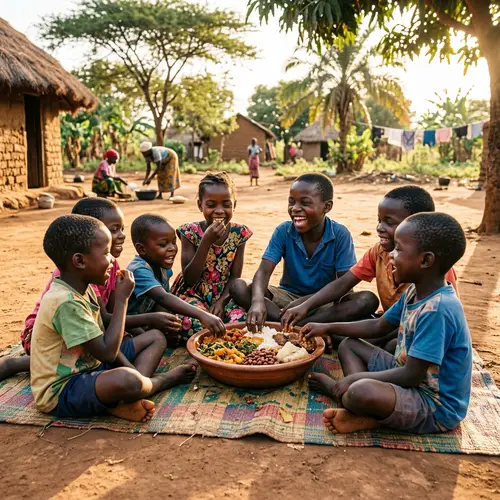 African Children Sharing Food | Heartwarming Community Scene