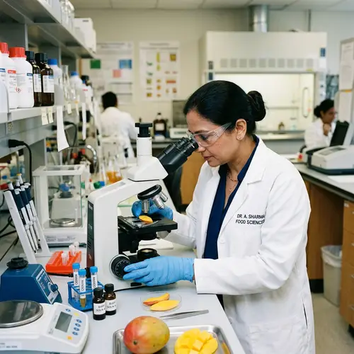 South Asian Woman Chemist in Lab Studying Food