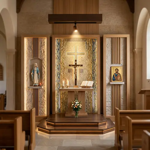 Elegant Church Altar Design with Track Lighting