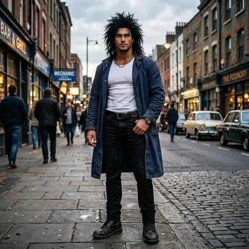 Stylish 19-Year-Old with Navy Duster Coat