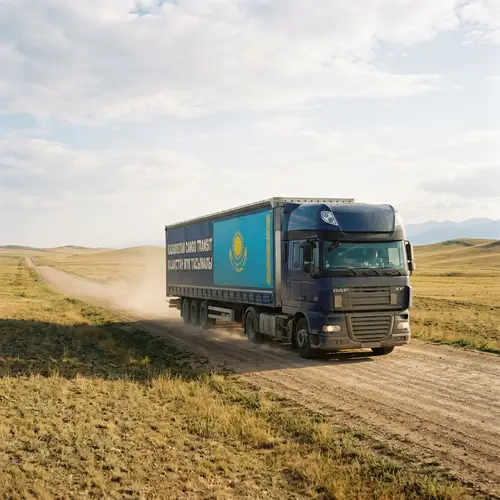 Kazakhstan Cargo Transit: Flag Logo on Steppe Road