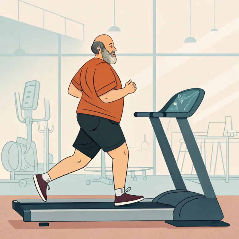 Chubby Man Running on Treadmill - Gym Fitness