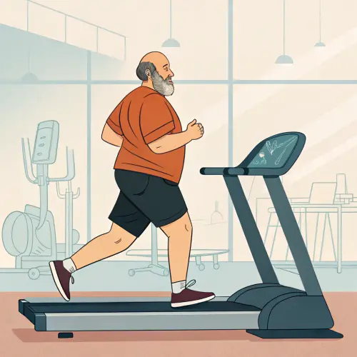 Chubby Man Running on Treadmill - Gym Fitness