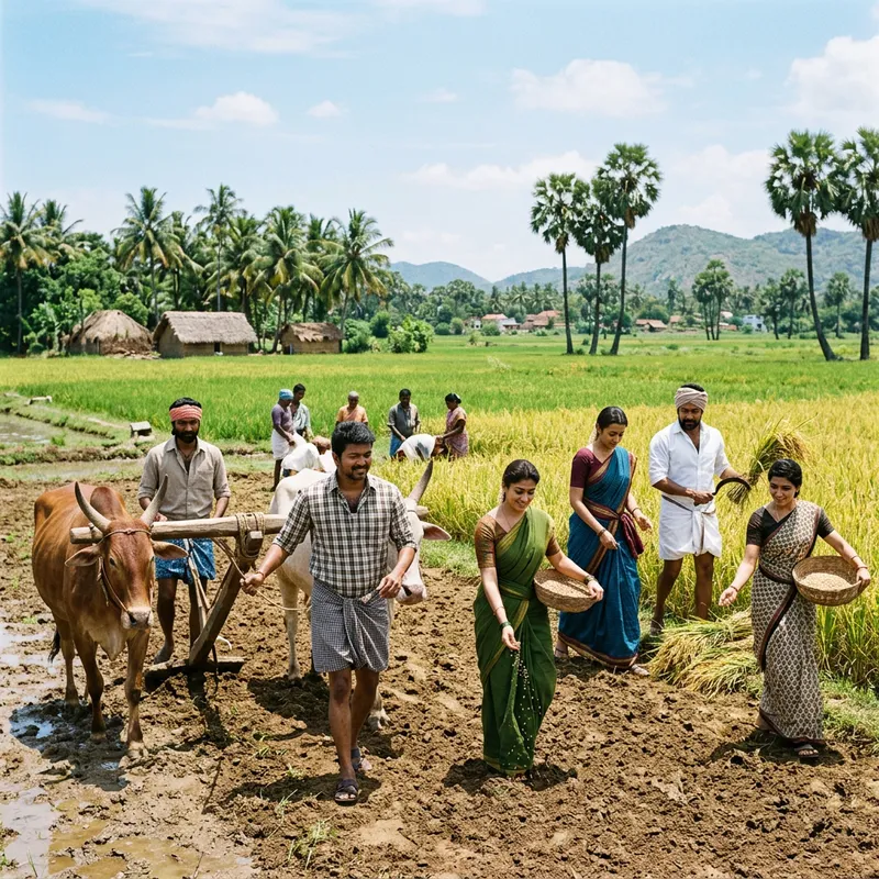 Tamil Movie Heroes in Traditional Agricultural Rendezvous