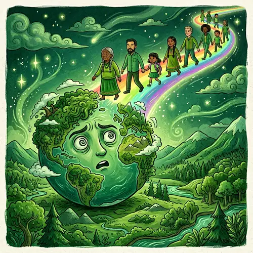 Earthly Diversity Illustration with Rainbow Bridge