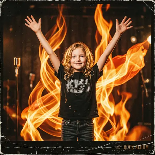 Captivating Flames: Vintage Rock 'n Roll Girl Album Cover