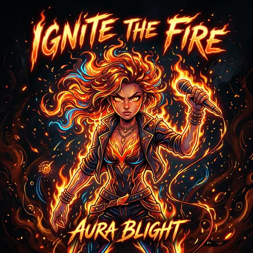 Cartoon Girl on Fire - Fiery Album Cover Art