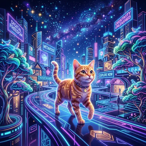 Playful Cat in a High-Def Metaverse Adventure