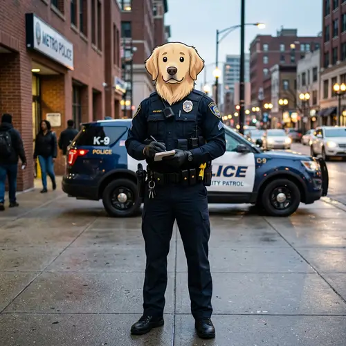 Unique Police Officer with Golden Retriever Head Illustration
