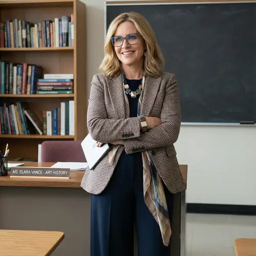 Confident Teacher with Unique Fashion Style
