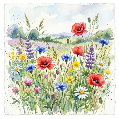 Watercolor Field Flower Illustration