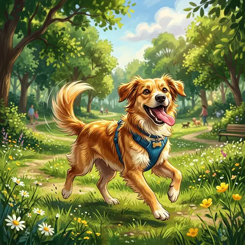 Playful Energetic Dog in Lush Green Park Illustration