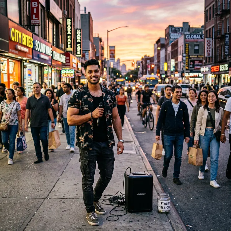 Street Performance by a Hot Man with Microphone