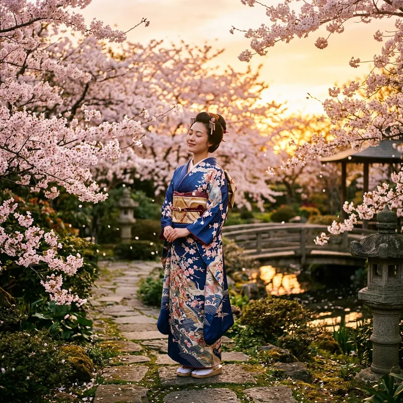 Tranquil Beauty: Asian Woman in Kimono