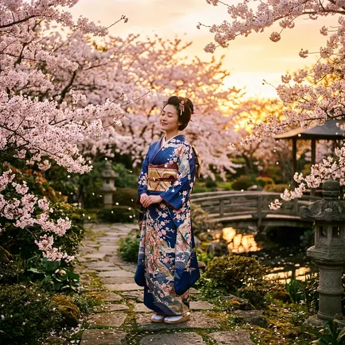 Tranquil Beauty: Asian Woman in Kimono