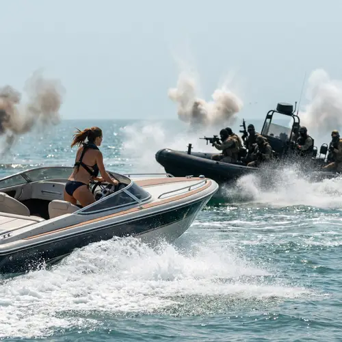 Adrenaline-Charged Bikini Model Speed Boat Chase
