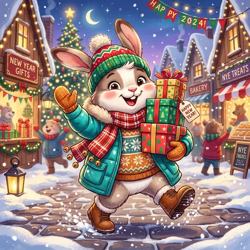 Cheerful Winter Bunny Character for New Year Celebration