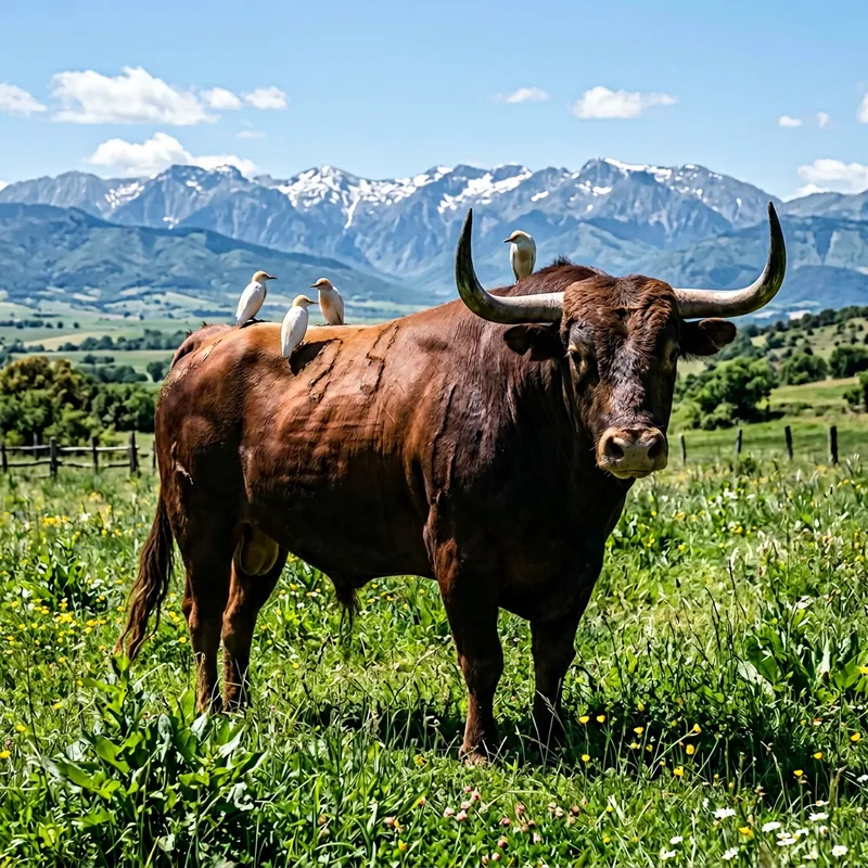 Majestic Bull in Lush Green Field | Stunning Wildlife Photography