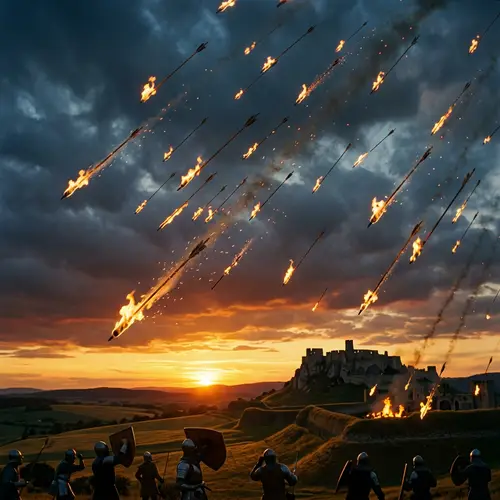 Fierce Flaming Arrows - Dramatic Sky Warfare Scene