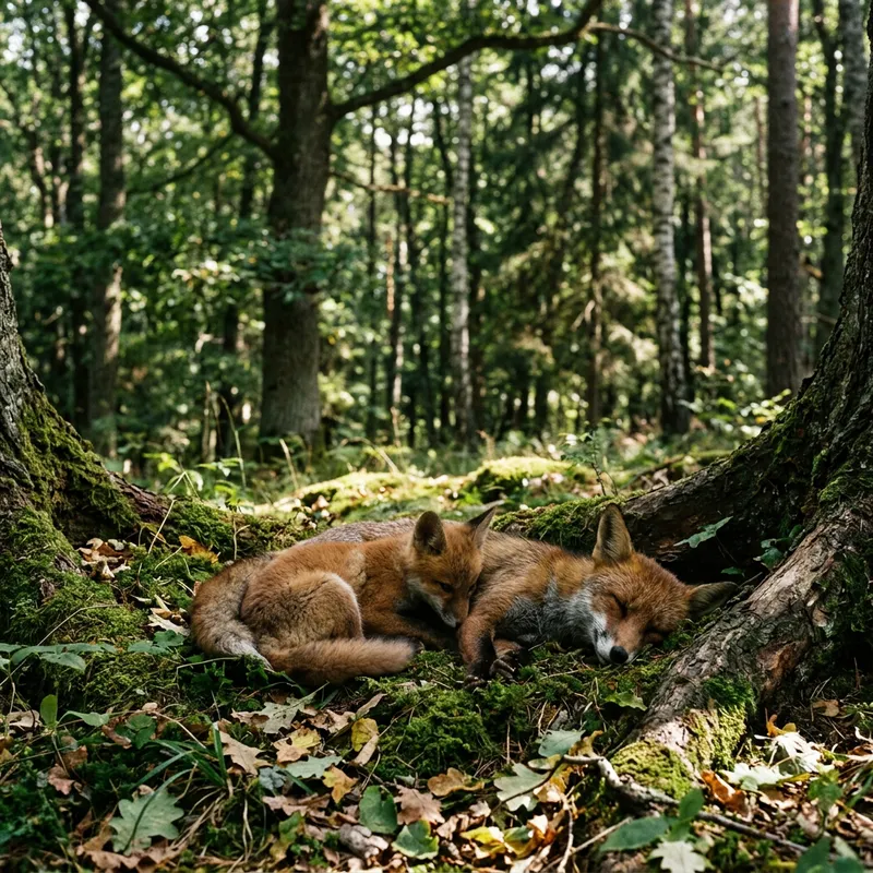 Red Foxes in a Forest: A Touching Scene