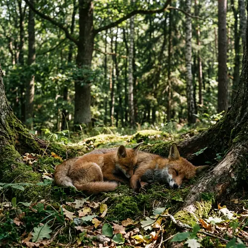 Red Foxes in a Forest: A Touching Scene