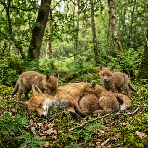 Red Fox Family in the Forest: A Touching Scene